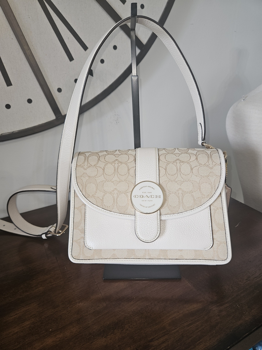 Coach Signature Canvas and Leather Shoulder Bag in Chalk/White